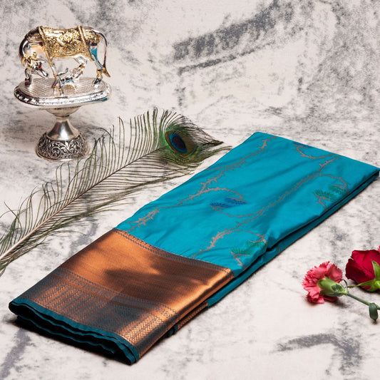 Kanchipuram Zary Deep Sky Blue Silk Saree | KA10105