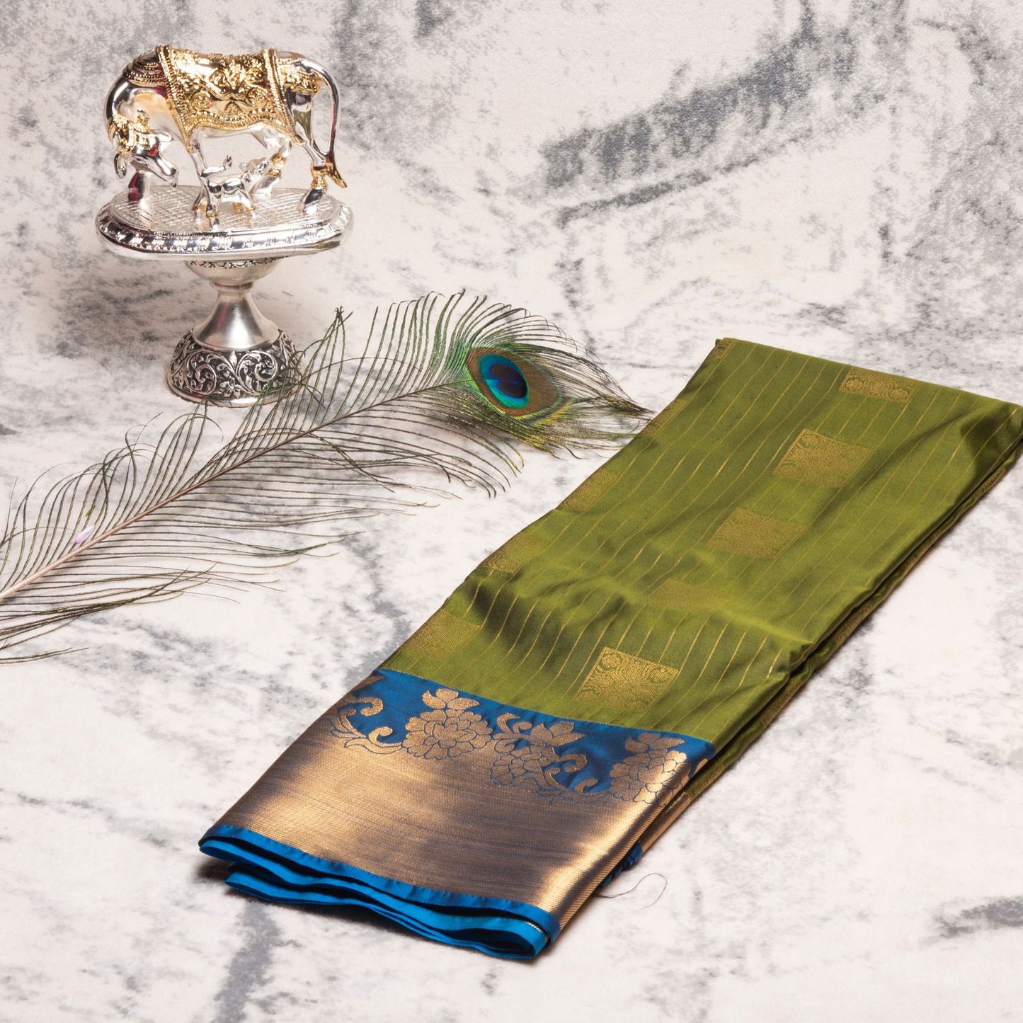 Kanchipuram Zary Olive Green Silk Saree | KA10196