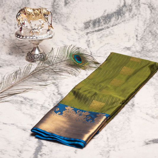 Kanchipuram Zary Olive Green Silk Saree | KA10196