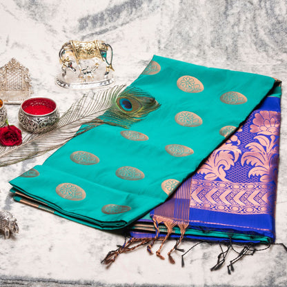 Kanchipuram Soft Thread Lite Sea Blue Silk Saree | KA10046