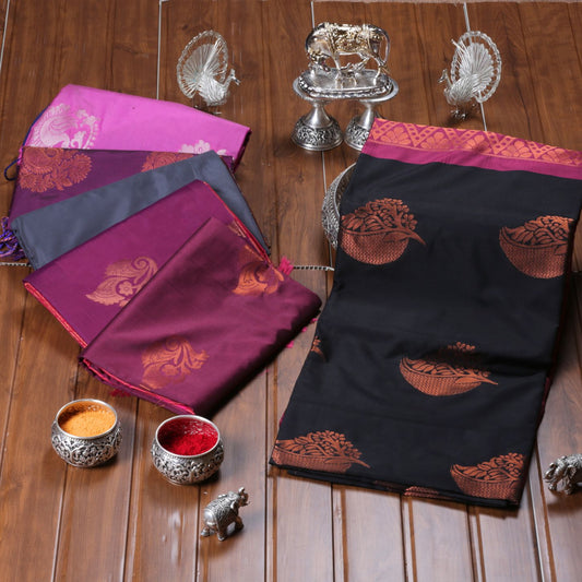 Kanchipuram Soft Black Silk Saree | KA10246