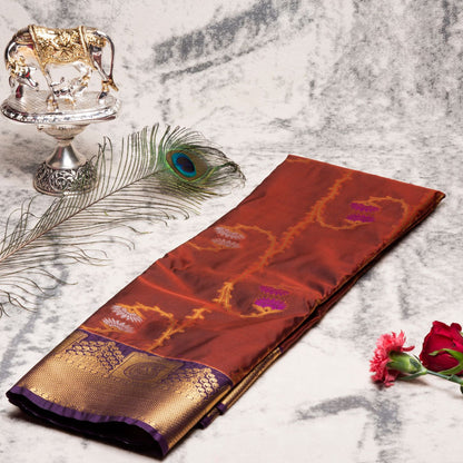 Kanchipuram Zary Brown Silk Saree | KA10103