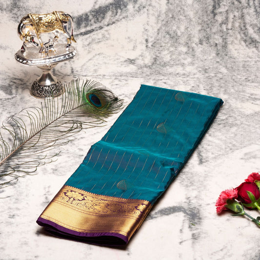 Kanchipuram Zary Dark Teal Silk Saree | KA10116
