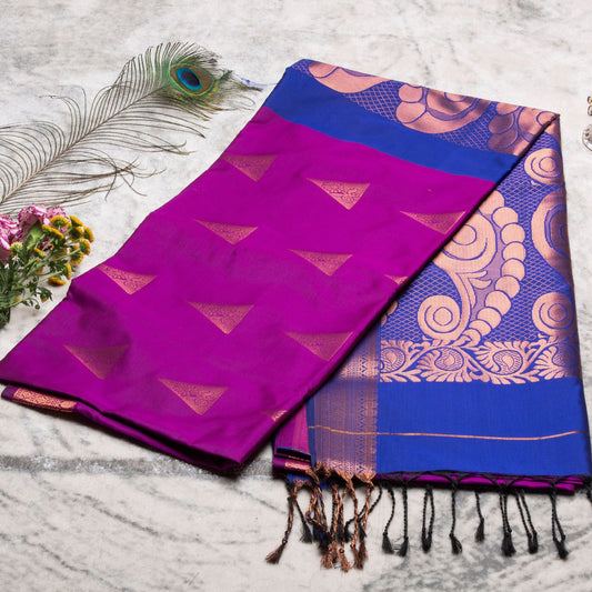 Kanchipuram Soft Thread Magenta Silk Saree | KA10053