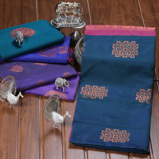 Kanchipuram Soft Peacock Green Silk Saree | KA10244