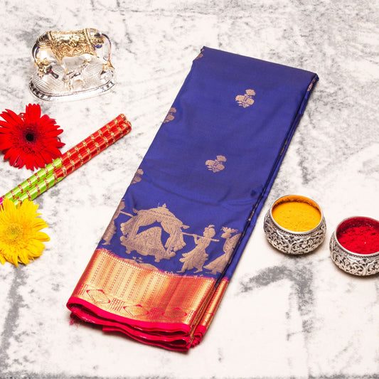 Kanchipuram Pure Blue Silk Saree | KA10163
