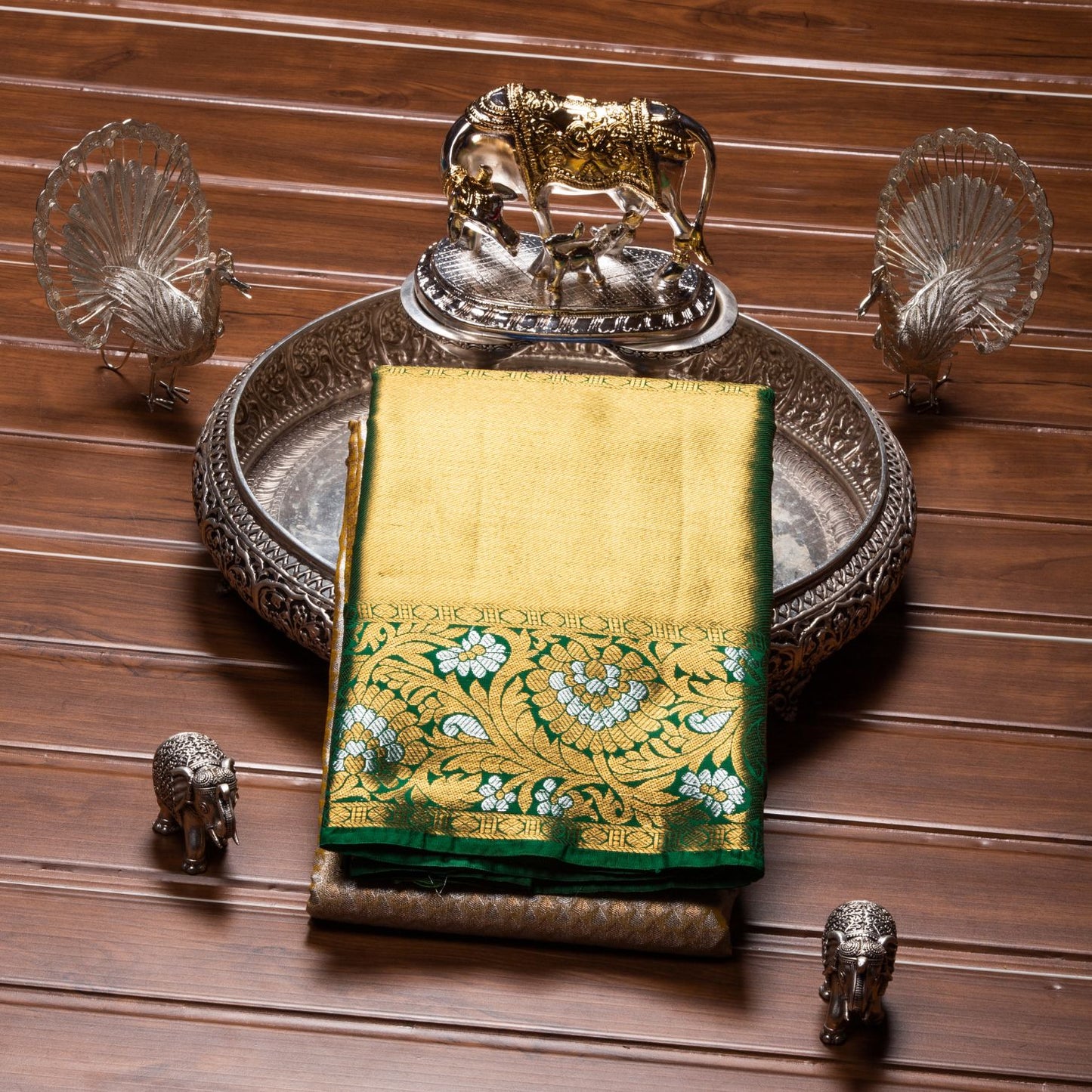Kanchipuram Tissue Half White Gold Silk Saree | KA10170