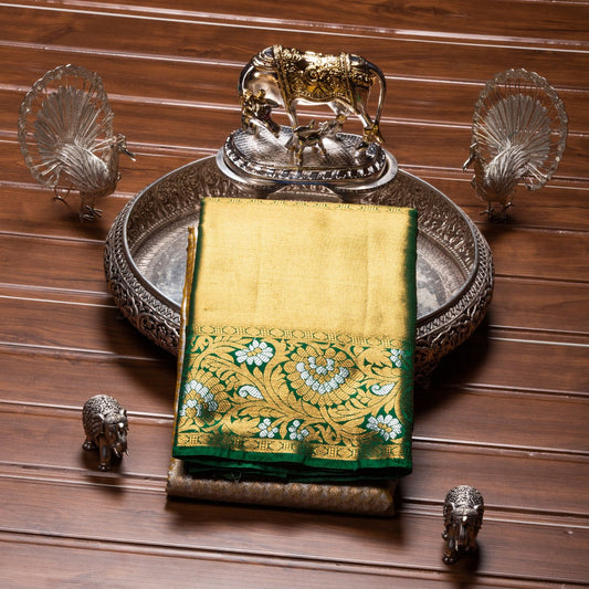 Kanchipuram Tissue Half White Gold Silk Saree | KA10170
