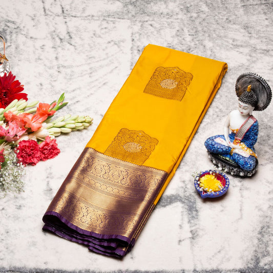 Kanchipuram Pure Guru Yellow Silk Saree | KA10148