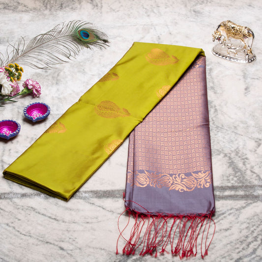 Kanchipuram Thread Parrot Green Silk Saree | KA10032