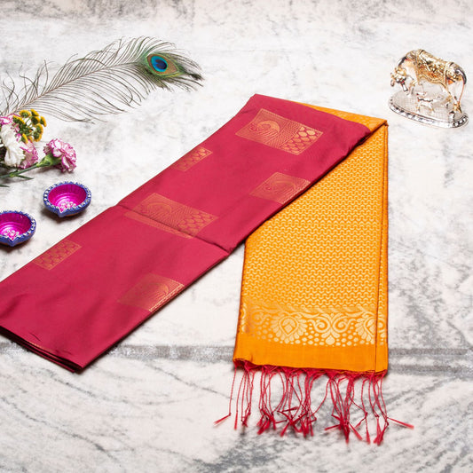 Kanchipuram Thread Red Plum Silk Saree | KA10028