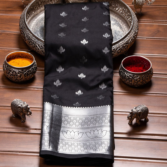 Silver Butta Black Silk Saree | KA10059