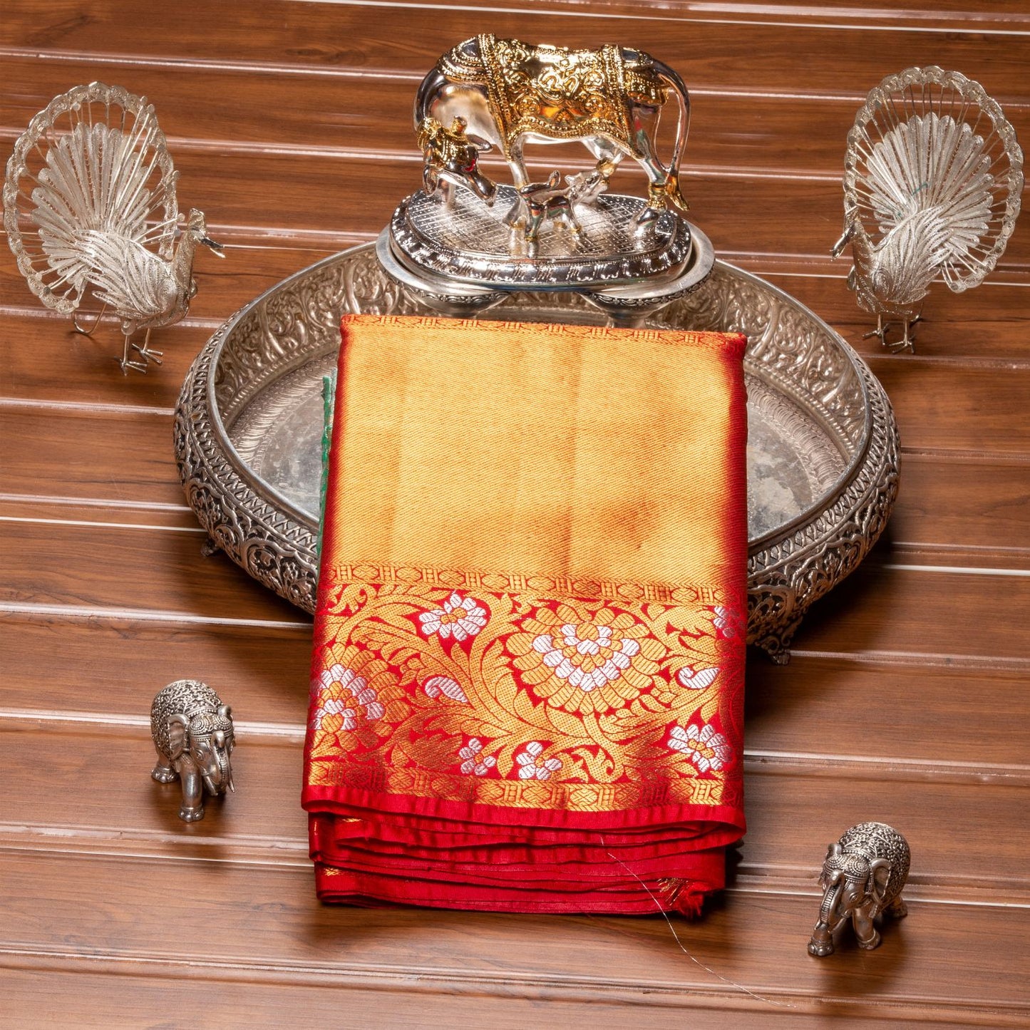 Kanchipuram Tissue Pista Green Silk Saree | KA10173