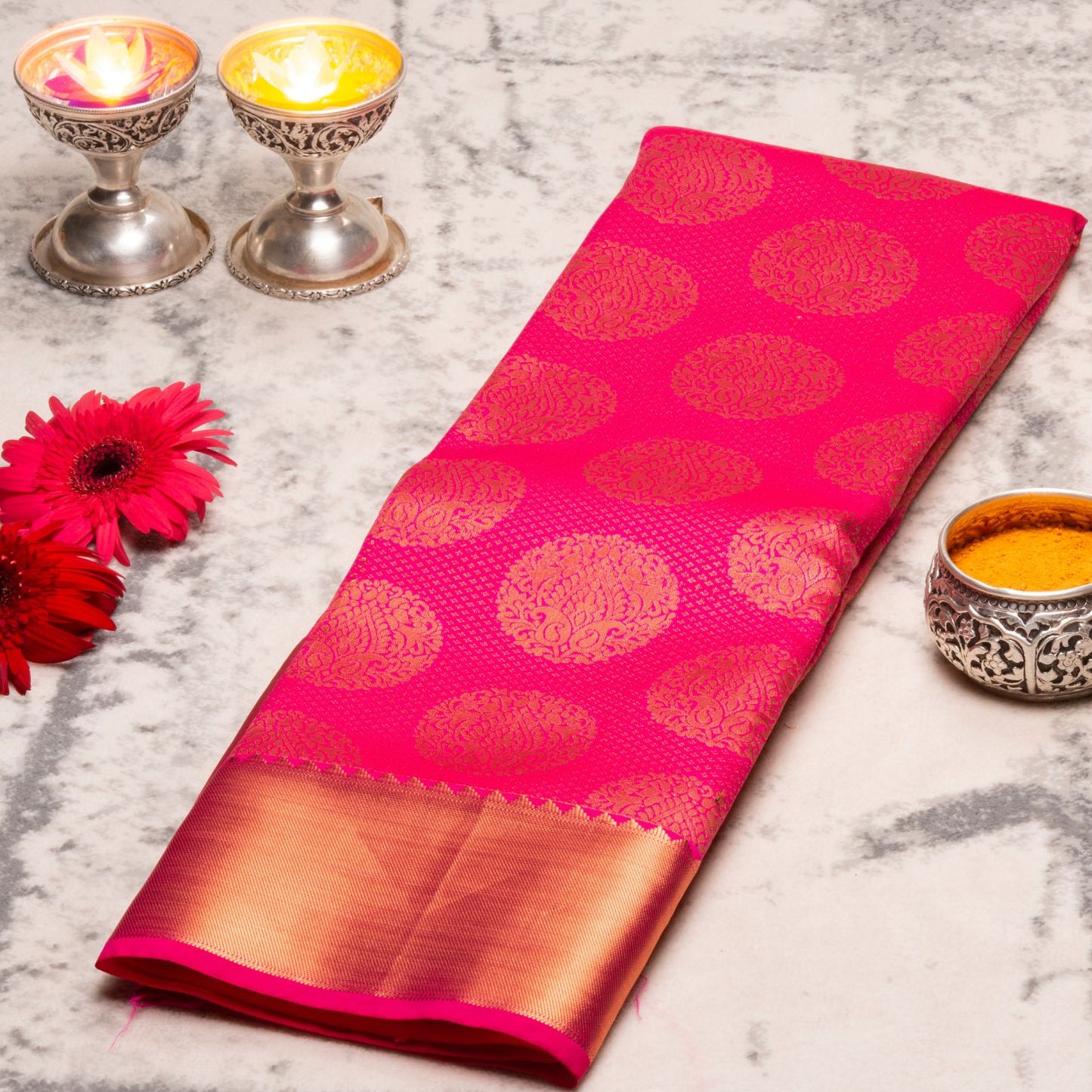 Kanchipuram Zary Rose Pink Silk Saree | KA10143