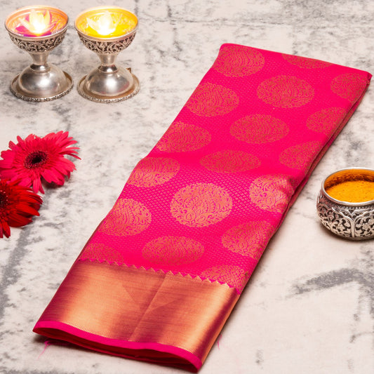 Kanchipuram Zary Rose Pink Silk Saree | KA10143