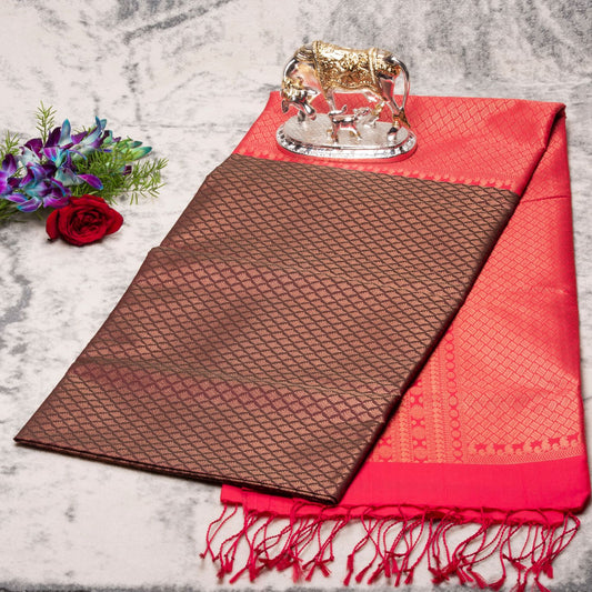 1000 Butta Mocha Brown Silk Saree | KA10070