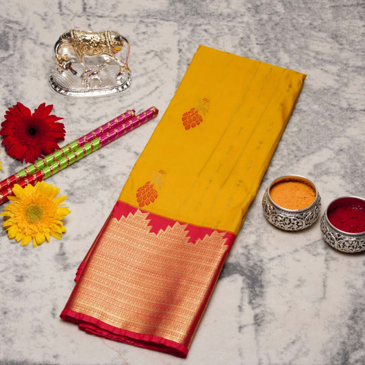 Kanchipuram Pure Haladhi Silk Saree | KA10133