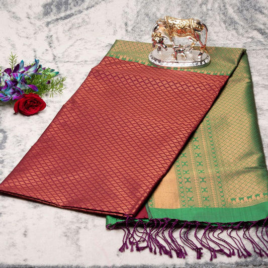 1000 Butta Wine Brown Silk Saree | KA10067