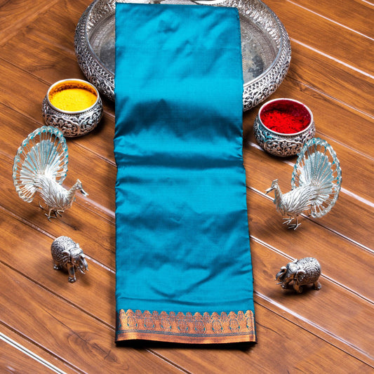 Kanchipuram Banarasi Dark Turquoise Silk Saree | KA10085