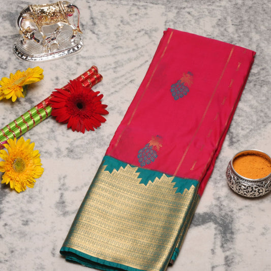 Kanchipuram Pure Barbie Pink Silk Saree | KA10132