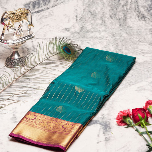 Kanchipuram Zary Dark Teal Silk Saree | KA10117
