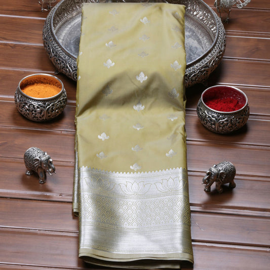 Silver Butta Light Yellow Silk Saree | KA10055