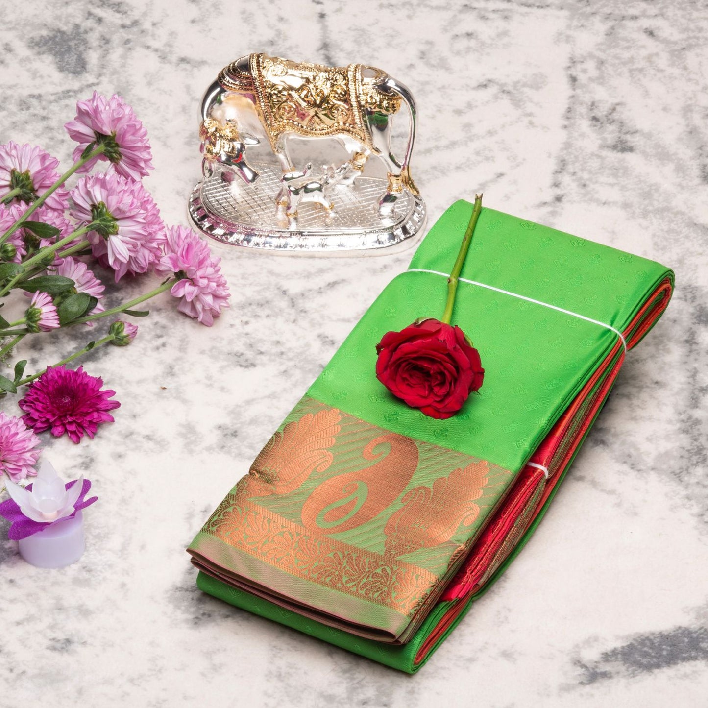 Kanchipuram Soft Parrot Green Silk Saree | KA10019