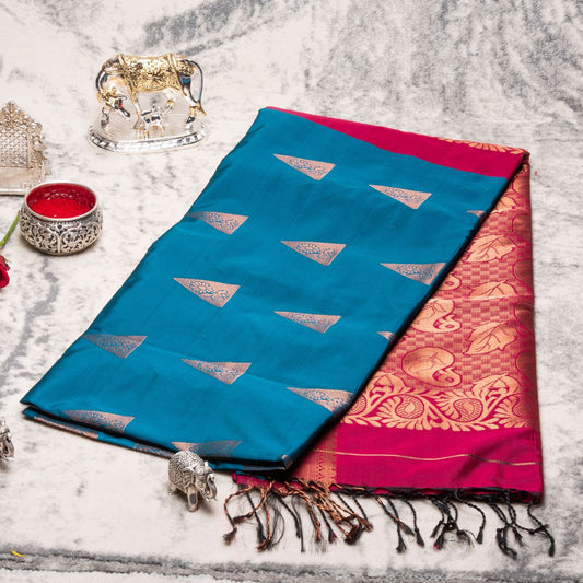 Kanchipuram Soft Thread Dark Sea Blue Silk Saree | KA10037