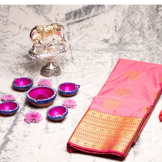 Kanchipuram Zary Tickle Pink Silk Saree | KA10119