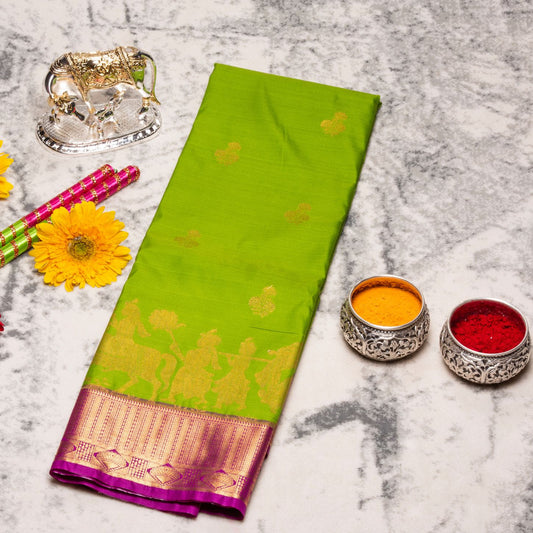 Kanchipuram Pure Apple Green Silk Saree | KA10166