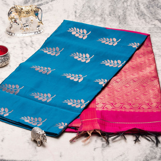 Kanchipuram Soft Thread Dark Sea Blue Silk Saree | KA10050