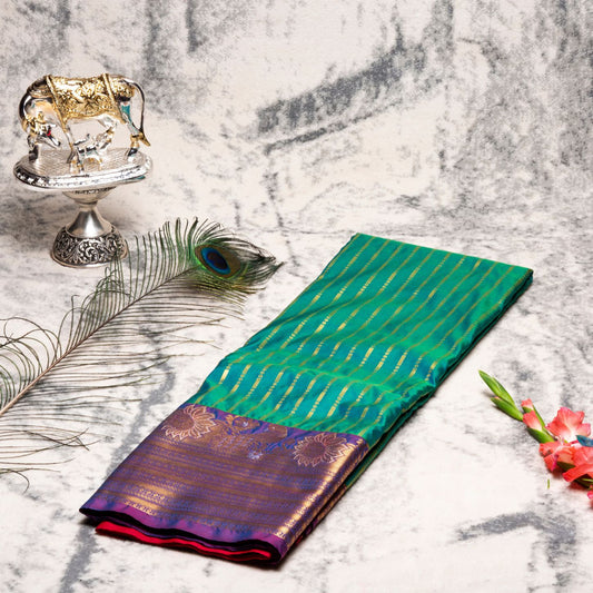 Kanchipuram Zary Medium Sea Green Silk Saree | KA10099