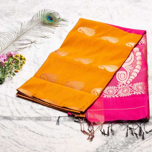 Kanchipuram Soft Thread Dark Orange Silk Saree | KA10040