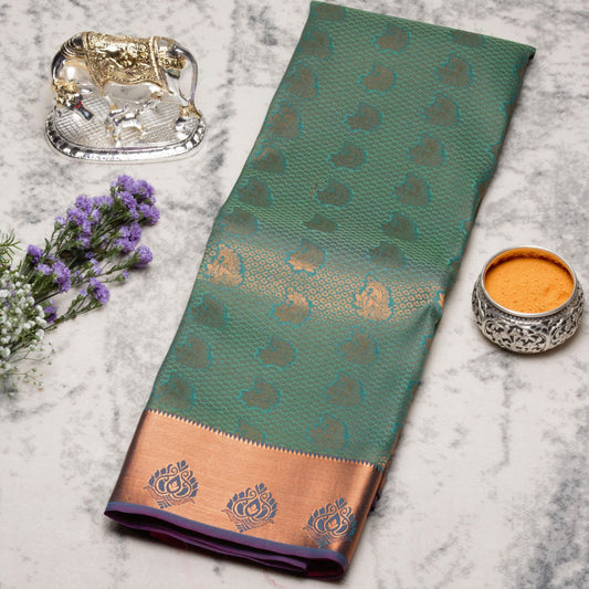 Kanchipuram Zary Green Silk Saree | KA10145