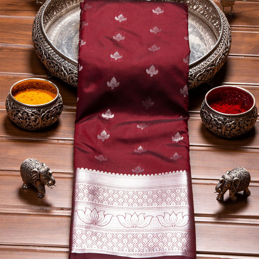 Silver Butta Maroon Silk Saree | KA10058