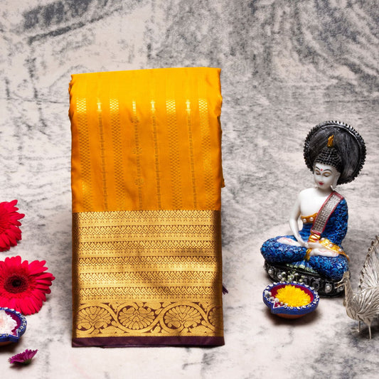 Kanchipuram Traditional Dark Honey Silk Saree | KA10130