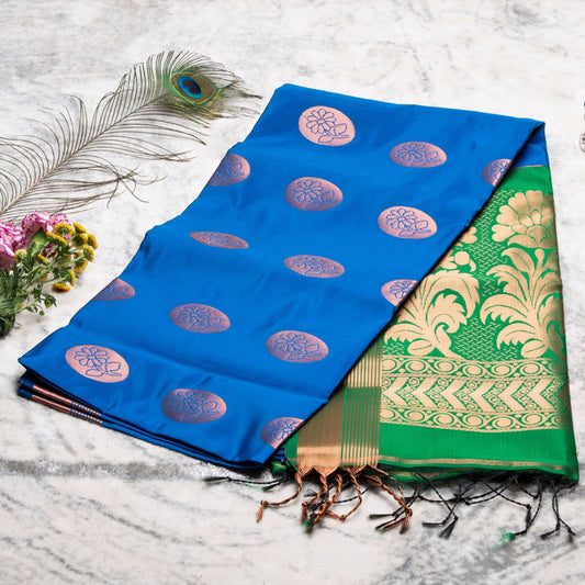 Kanchipuram Soft Thread Blue Silk Saree | KA10051