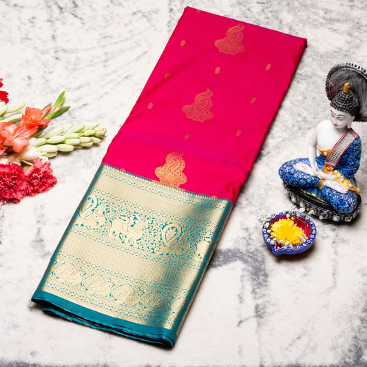 Kanchipuram Pure Pink Silk Saree | KA10158