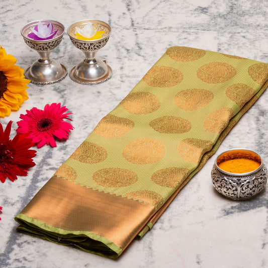 Kanchipuram Zary Pista Green Silk Saree | KA10142