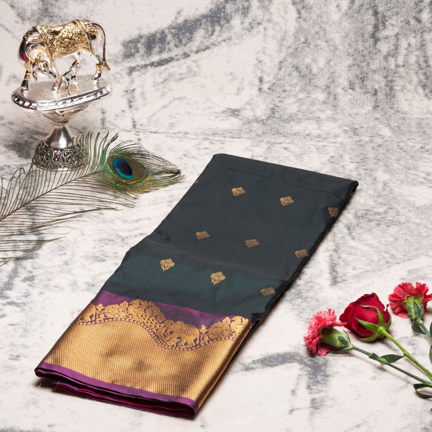 Kanchipuram Zary Aegean Silk Saree | KA10106