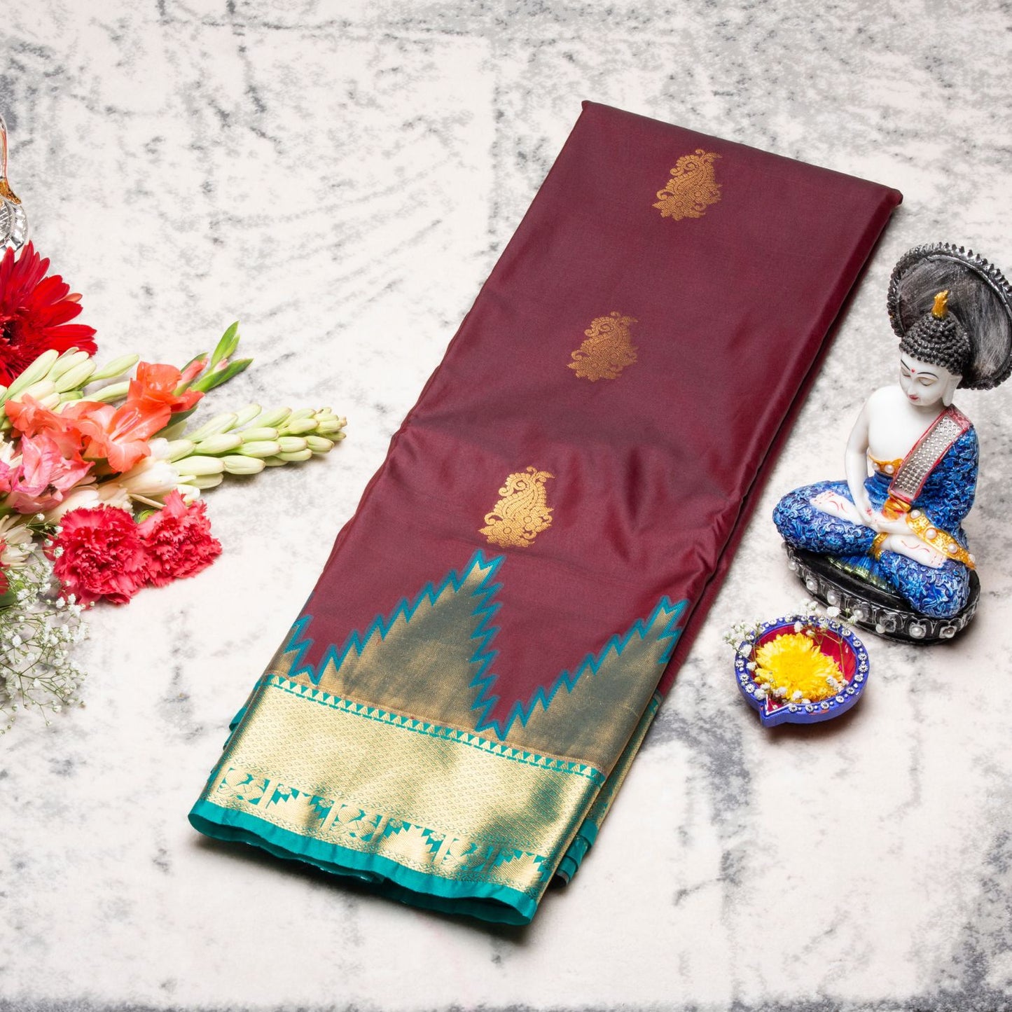 Kanchipuram Pure Syrup Brown Silk Saree | KA10162