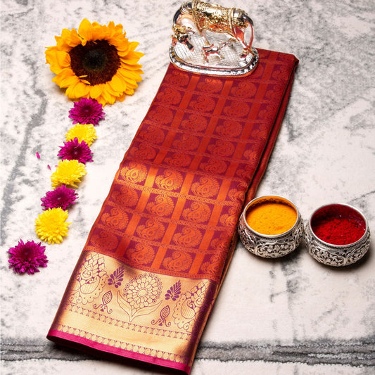 Kanchipuram Tissue Maroon Silk Saree | KA10181