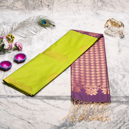 Kanchipuram Thread Brilliant Yellow Green Silk Saree | KA10023