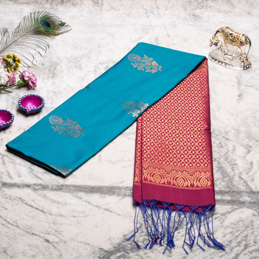 Kanchipuram Thread Teal Silk Saree | KA10031