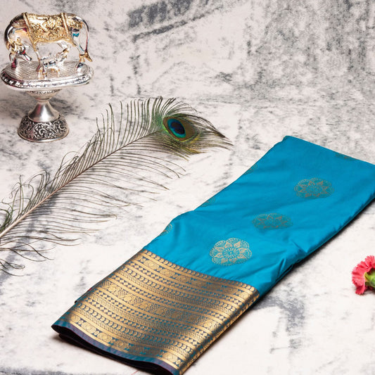 Kanchipuram Zary Cerulean Silk Saree | KA10118