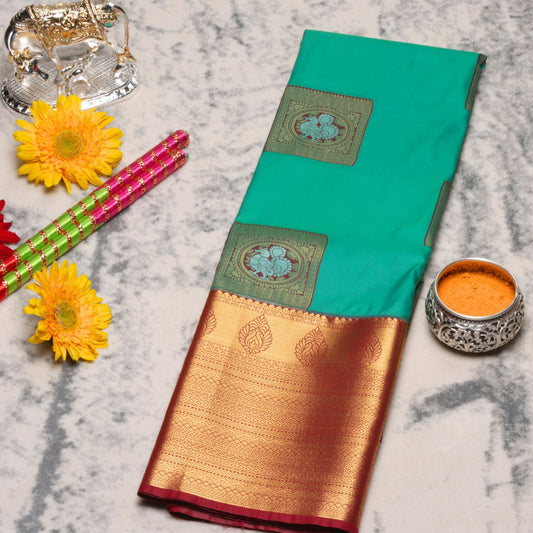 Kanchipuram Pure Cerulean Silk Saree	 | KA10222