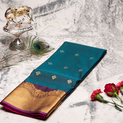 Kanchipuram Zary Hunter Green Silk Saree | KA10112