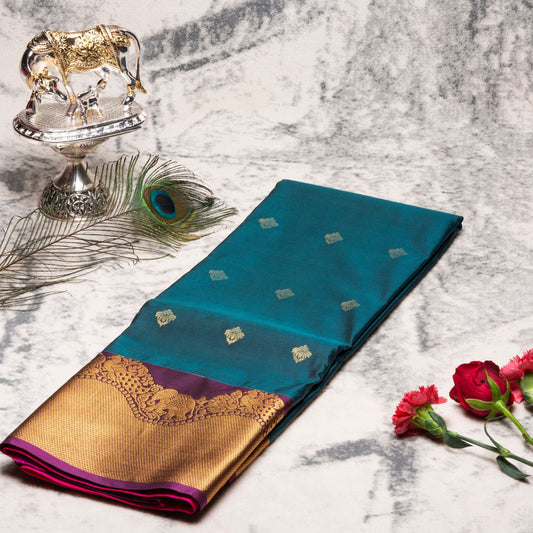 Kanchipuram Zary Hunter Green Silk Saree | KA10112