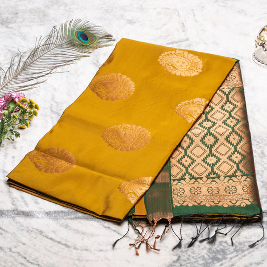 Kanchipuram Soft Thread Olive Silk Saree | KA10052