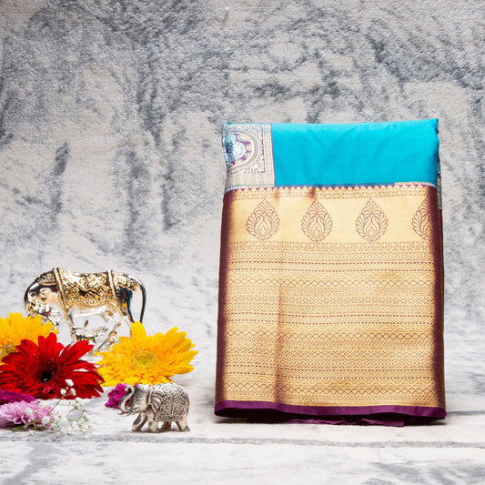 Kanchipuram Pure Sea Blue Silk Saree | KA10147